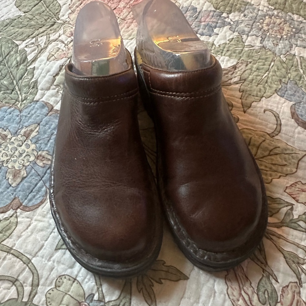 Brown Leather Women's Clog Mules